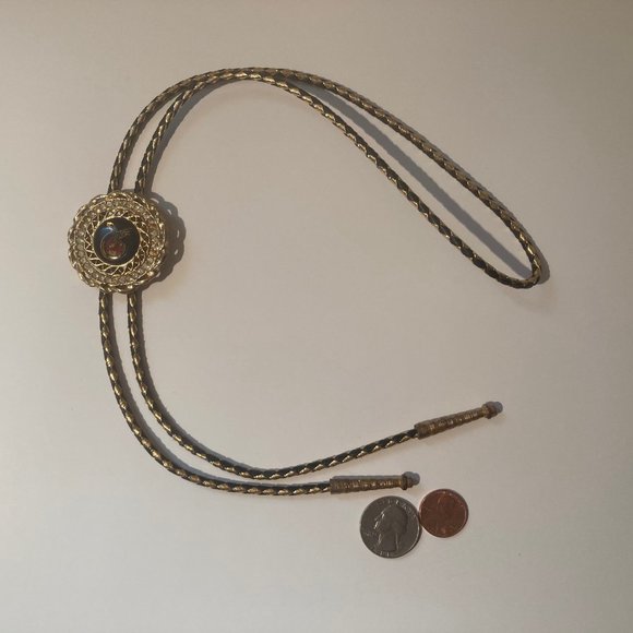 Vintage Metal Bolo Tie, Brass, Paternal Order Of Eagles, Club, Lodge, Nice Spark - Picture 5 of 6